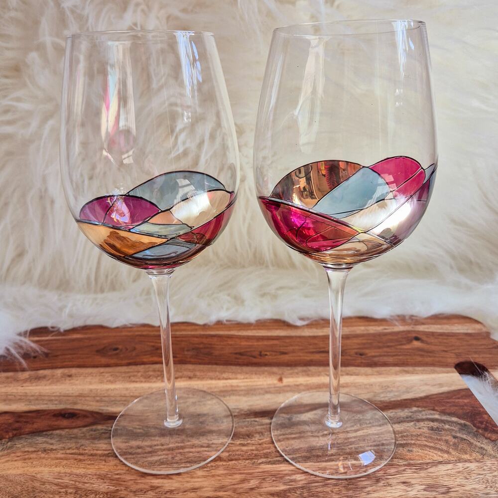 Cornet Barcelona Sagrada 28 oz Wine Glasses Set of 2 Hand Painted